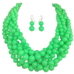 Neon Green Chunky Braided Bead Necklace Set